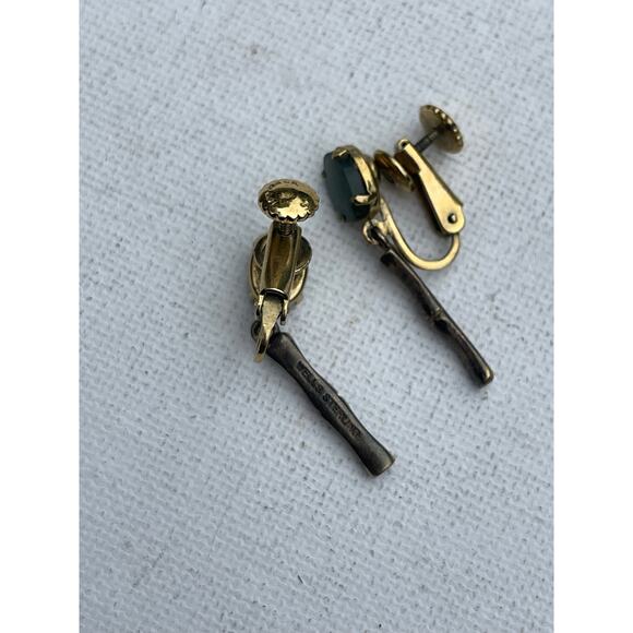 Jade Bamboo Earrings - Vintage Signed Wells - Picture 3 of 3